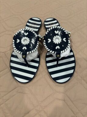 Jack Rogers Georgica Jelly Navy & White Striped Sandals NWOB